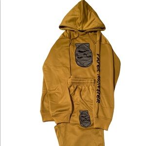 Papermonster logo sweatsuits , honey mustard color